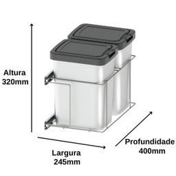 Lixeira Dupla para Cozinha Suprema Corrediça Deslizante Lateral 9 litros Embutir Dimec - 3