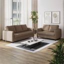 Ver imagem 1 de Conjunto Sofá 5 Lugares Linho Marrom Orquídea 195cm e 138cm CabeCasa MadeiraOriginals