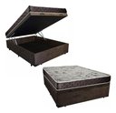 Ver imagem 1 de Cama Box Baú Casal Confort Suede Marrom Com Colchão Casal Confort Molas Ensacada 71x138x188