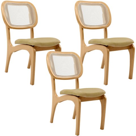 Kit 3 Cadeiras para Sala de Jantar Cozinha Estofada e Tela Mariah L02 Couríssimo Fendi - Lyam Decor