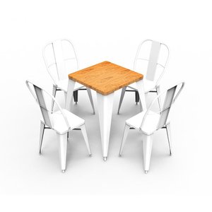 Conjunto de Mesa Sublimada 60x60cm Design Premium Iron Industrial Tolix com 4 Cadeiras Brancas