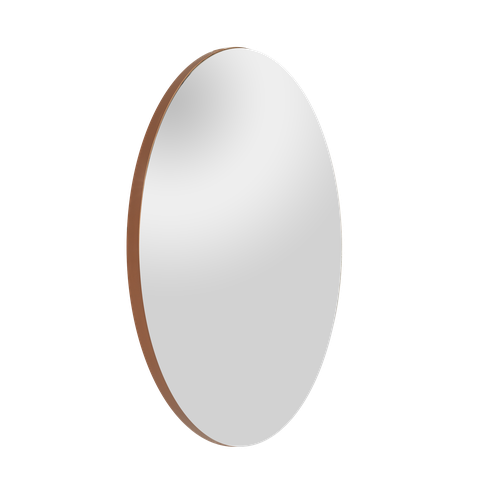 Espelho Redondo 60cm Moldura em Couro Café
