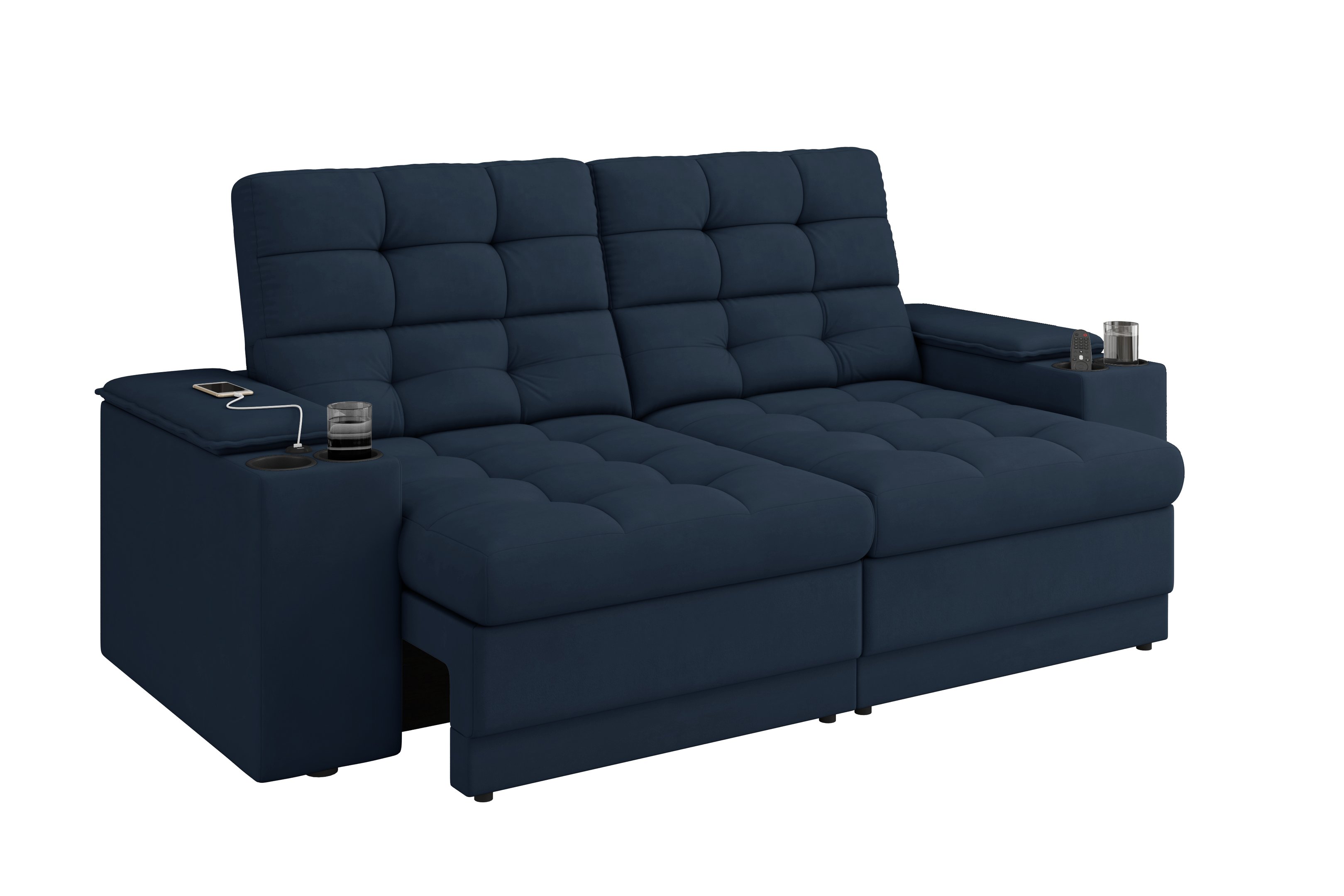Sofá Confort Premium 1,70m Assento Retrátil/reclinável Porta Copos e Usb Suede Petróleo - Xflex - 4