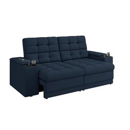 Sofá Confort Premium 1,70m Assento Retrátil/reclinável Porta Copos e Usb Suede Petróleo - Xflex - 4