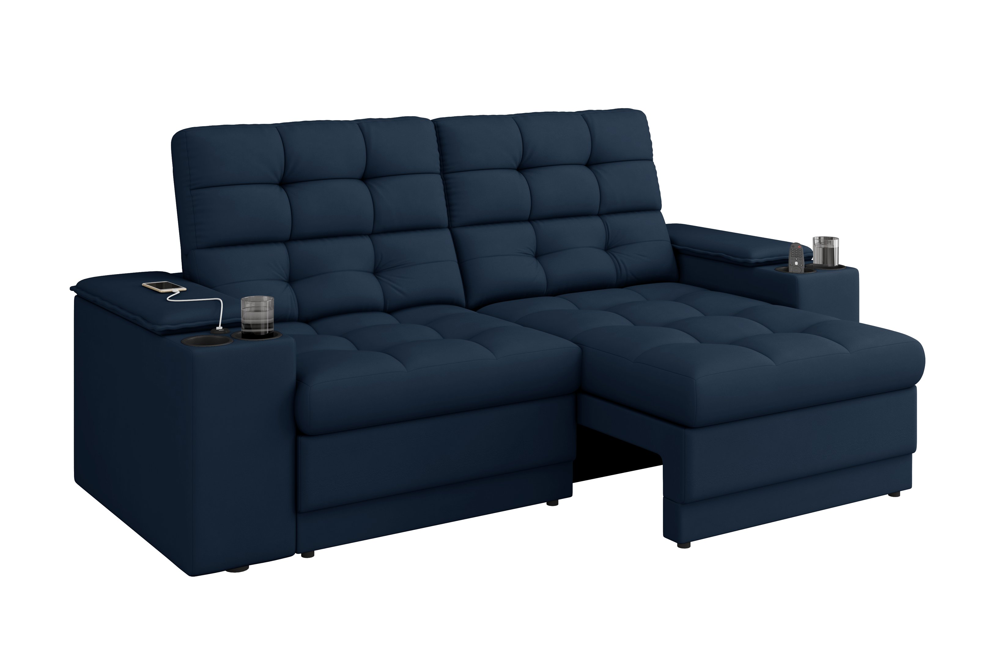 Sofá Confort Premium 1,70m Assento Retrátil/reclinável Porta Copos e Usb Suede Petróleo - Xflex - 3