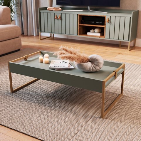 Mesa Centro Retangular para Sala de Estar 30cm 48cm X 93cm Columbia Verde Verti
