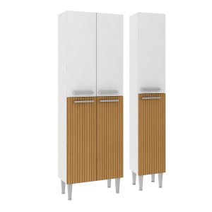 Kit 2 Armários Paneleiros para Cozinha Madri MDP Branco Canelado - ClickLar