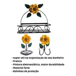 Kit para Banheiro 4 Peças em Ferro com Rosas:amarelo - 4