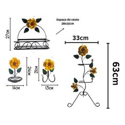 Kit para Banheiro 4 Peças em Ferro com Rosas:amarelo - 2