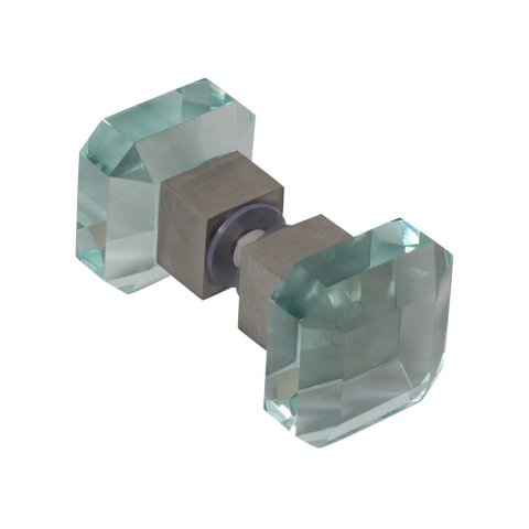 Puxador Box de Cristal Quadrado com Base Inox Escovado 3,5 x 7,5 cm