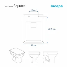 Tampa de Vaso Acrilico Square Cinza Escuro para bacia Incepa Quadrada - 5