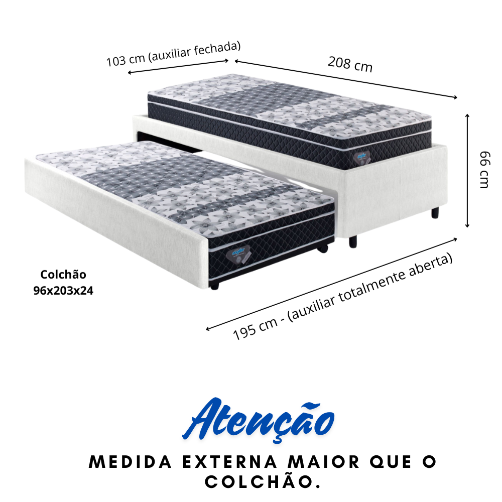 Bicama Box Solteirão Courino Linho Branco 96x203 com Dois Colchões Gransleep Molas Verticoil Ecoflex - 4