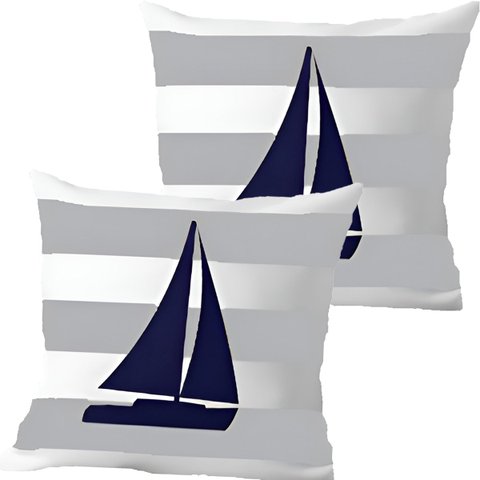 Kit 2 Capas de Almofadas Barco À Vela Navegação Marítima