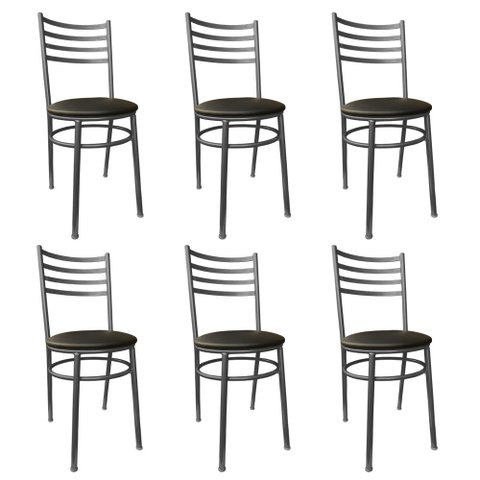 Conjunto 6 Cadeiras Jantar de Metal Preto e Assento Estofado Preto