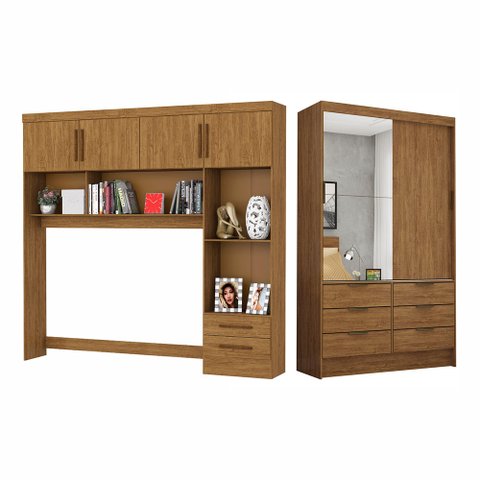 Guarda Roupa Casal Modulado Sevilha 4 e 2 Portas 8 Gavetas Plus com Cama Casal Carioca Móveis