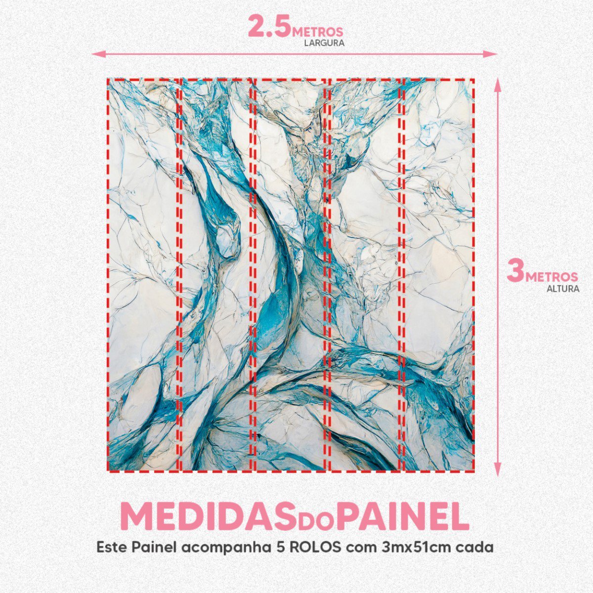 Papel de Parede Painel 3D Mármore Branco Azul Vinílico 2,5M Auto Colante Lavável Revestimento - 5