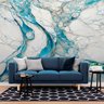 Papel de Parede Painel 3D Mármore Branco Azul Vinílico 2,5M Auto Colante Lavável Revestimento - 1