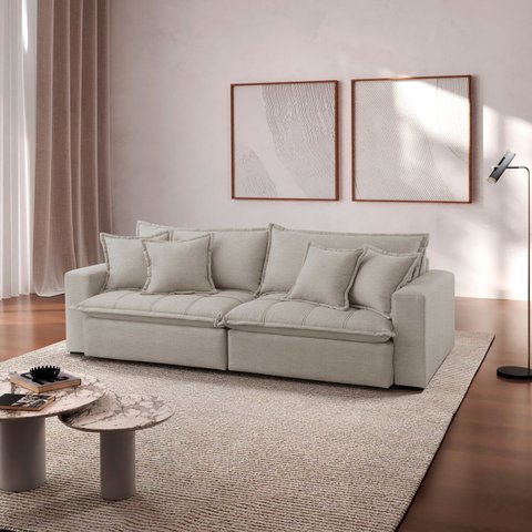 Sofá Cama Jupiter 3 Lugares Retrátil Reclinável 2,30m Boucle com Molas Ensacadas Cinza