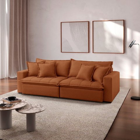 Sofá Cama Jupiter 3 Lugares Retrátil Reclinável 2,30m Veludo com Molas Ensacadas Marrom Terracota