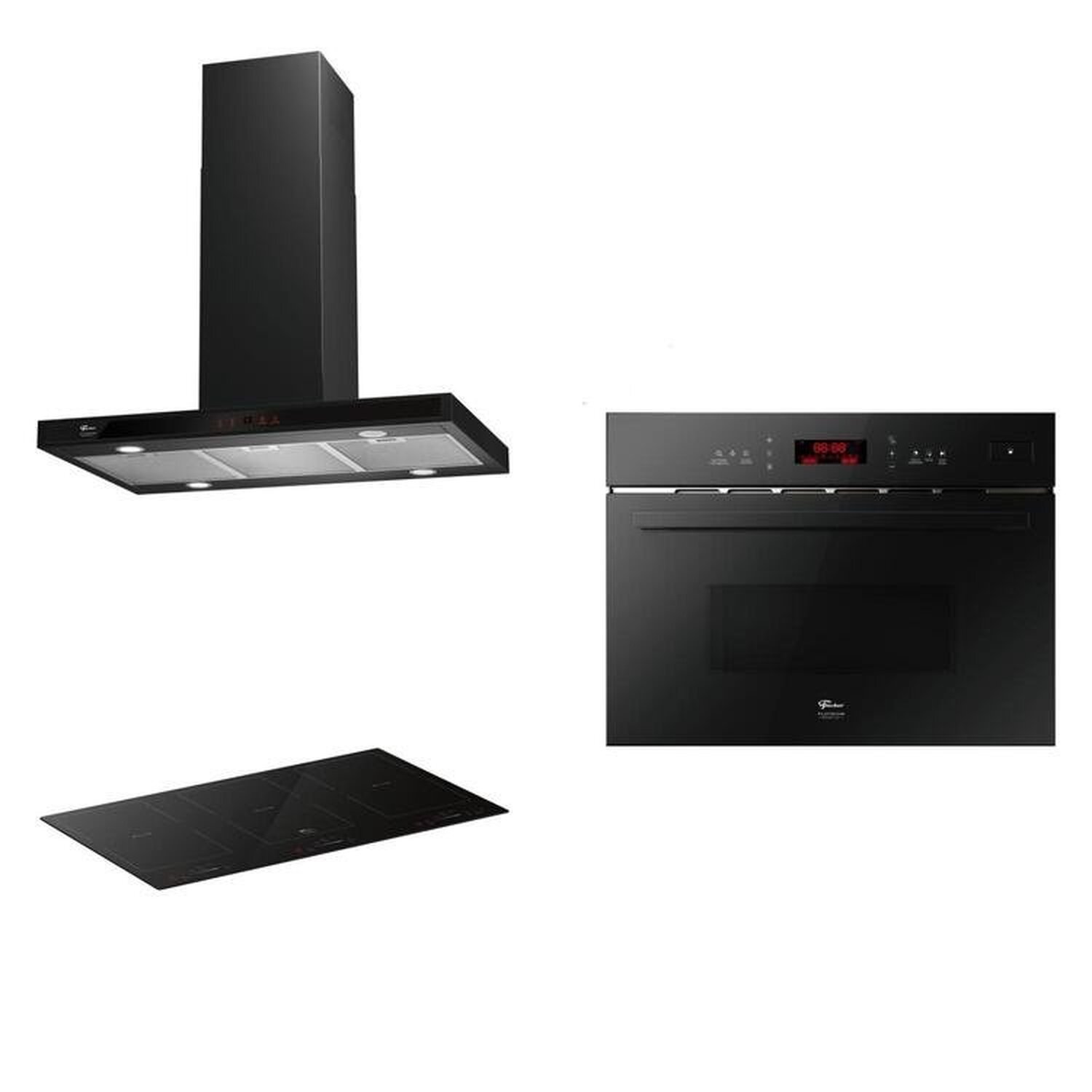 Conjunto Forno 35l 220v, Cooktop Indução Smartzone 220v, Coifa Ilha 220v Linha Ebony