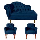 Ver imagem 1 de Jogo Divã 120cm Modelo Imperial + 2 Poltronas Stephany Suede:azul Marinho