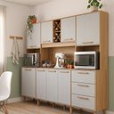 Ver imagem 1 de Cozinha Compacta 8 Portas 3 Gavetas com Nichos para Eletrodomésticos e Pés Reguláveis 242x200,3cm