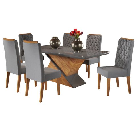 Conjunto Sala de Jantar Mesa Epic Tampo Vidro/mdf com 6 Cadeiras Iza
