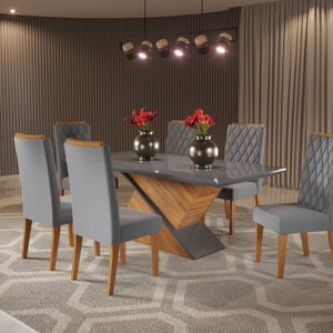 Conjunto Sala de Jantar Mesa Epic Tampo Vidro/mdf com 6 Cadeiras Iza
