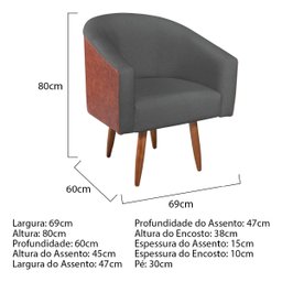 Poltrona Luiza Sintético Nozes e Linho Bege - Amarena Móveis - 3