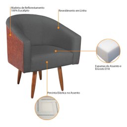 Poltrona Luiza Sintético Nozes e Linho Bege - Amarena Móveis - 4