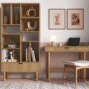 Ver imagem 1 de Conjunto 2 Peças Estante e Escrivaninha Orgânico Curvo Pés Madeira Maciça 100% MDF BP Aura Marrom