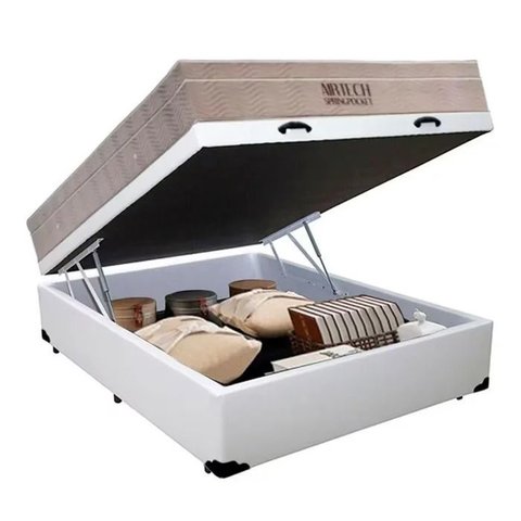 Cama Box Baú Casal Branco + Colchão de Molas Ensacadas Ortobom Airtech Springpocket