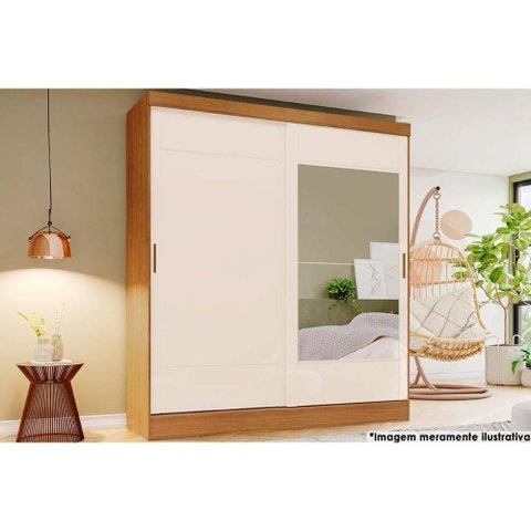 Guarda Roupa Casal 2 Portas de Correr (1 C/ Espelho) e 2 Gavetas Briz B74 Nature/off White - Henn