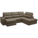 Ver imagem 1 de Sofá 4 Lugares Retrátil Reclinável Chaise Direito 288cm Solin F04 Veludo Marrom Claro - Lyam