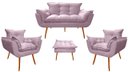 Ver imagem 1 de Kit Namoradeira + 2 Poltronas + 1 Puff Decorativo Opala Suede Rosê Pés Madeira Mz Decor