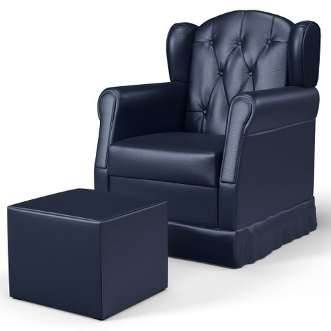 Poltrona de Amamentação e Descanso com Balanço e Puff Lucy P04 Sintético Azul Marinho - Mpozenato