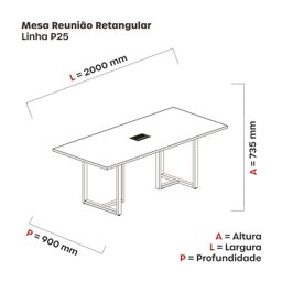 Mesa de Reunião Retangular com Power Box 200x90cm Mr2000p25tub - 3