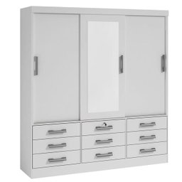 Guarda Roupa Casal com Espelho 3 Portas 9 Gavetas - Meridian -Branco - Móveis D'Doro - 1