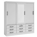 Ver imagem 1 de Guarda Roupa Casal com Espelho 3 Portas 9 Gavetas - Meridian -Branco - Móveis D'Doro