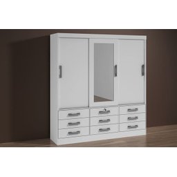 Guarda Roupa Casal com Espelho 3 Portas 9 Gavetas - Meridian -Branco - Móveis D'Doro - 2
