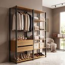 Ver imagem 1 de Guarda Roupa Closet Modulado Siena 132cm 2 Gav Cabideiro e 7 Prat Yescasa Marrom/Cedro Madeirado/Preto