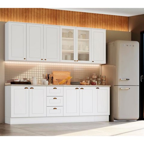 Cozinha Modulada 240cm 5 Peças 11 Portas 3 Gavetas Americana Henn - Branco/calcare