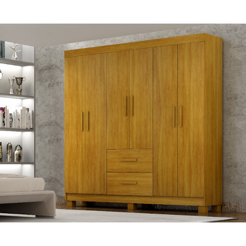 Guarda Roupa Solteiro 6 Portas 2 Gavetas com Pés 148cm Cali Cinamomo - CHF Móveis