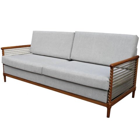 Sofá 3 Lugares Martino Assento Acqua Cor Cinza com Estrutura Madeira Cor Cedro 200 Cm - 66527