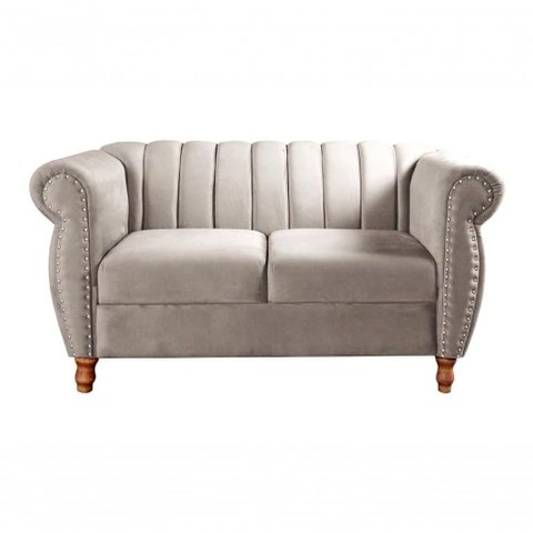 Sofá Realeza 2 Lugares 146cm Bege Suede Fixo Estilo Clássico Bella Decor
