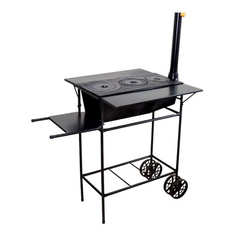 Fogão a Lenha Chapa 03 Furos Carrinho e Chaminé 90x80x65cm Ouro Minas F035OM