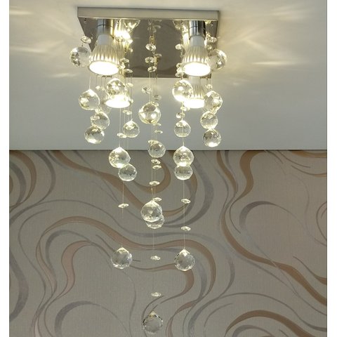 Lustre de Cristal, para Sala de Jantar/Estar, Quarto, Hall,com 50 cm de Altura, Base de Inox Polido 