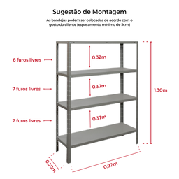 Estante Multiuso 30cm - 4 Bandejas - 22kg por Prateleira - Cinza - 2