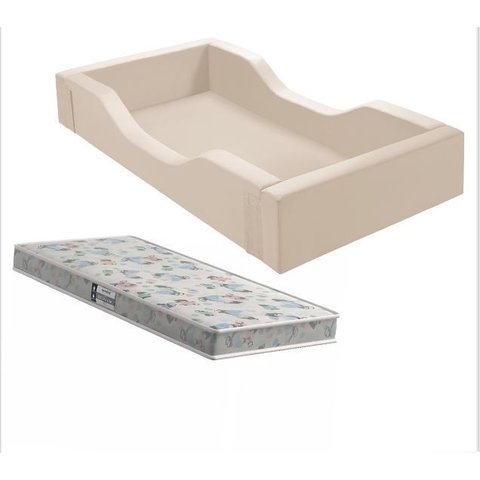 Cama Infantil Espumada Clara Premium Conforto Quarto Criança Proteção Moderna com Colchão Cor Bege