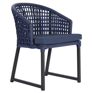 1 Cadeira Noronha Aluminio Micro Pintura Preta, Tr. Telinha Corda Nautica Azul Marinho, Estofado -